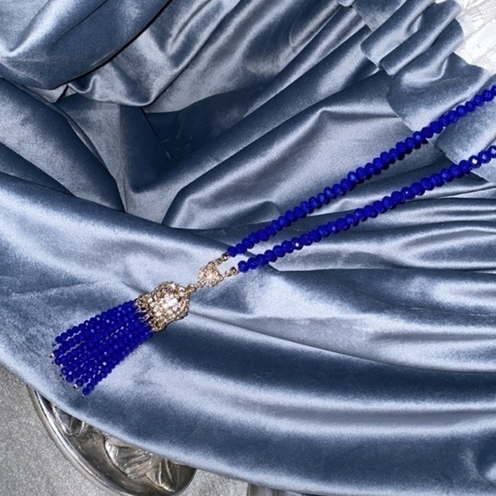 Amrita Singh Tassel Blue statement Sapphire long necklace new no tags - Picture 5 of 7